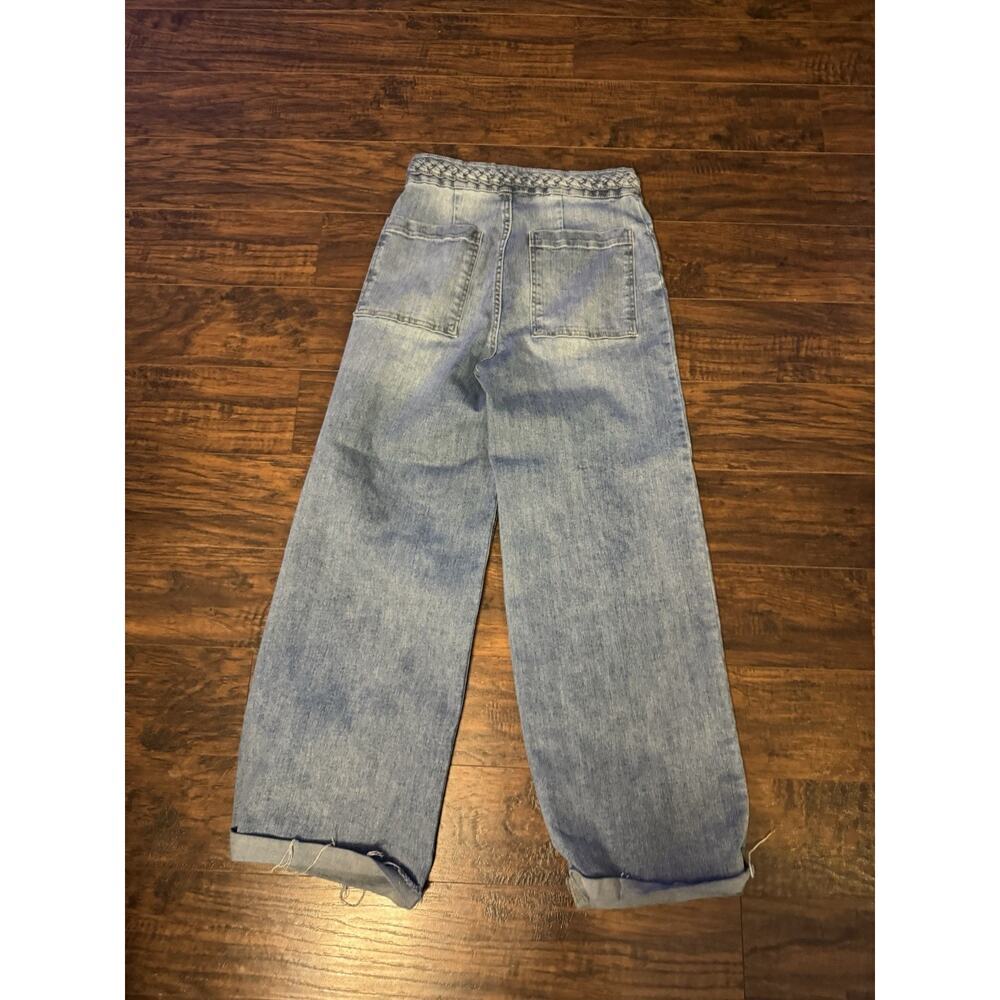 OAT New York Wide Leg Jeans Light Wash High Rise Blue Raw Hem Sz:8/29 - Picture 8 of 9